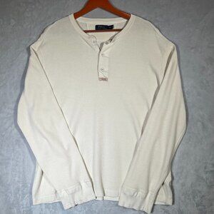 Polo Ralph Lauren Shirt Mens XXL Cream Long Sleeve Thermal Henley 3 Button Logo